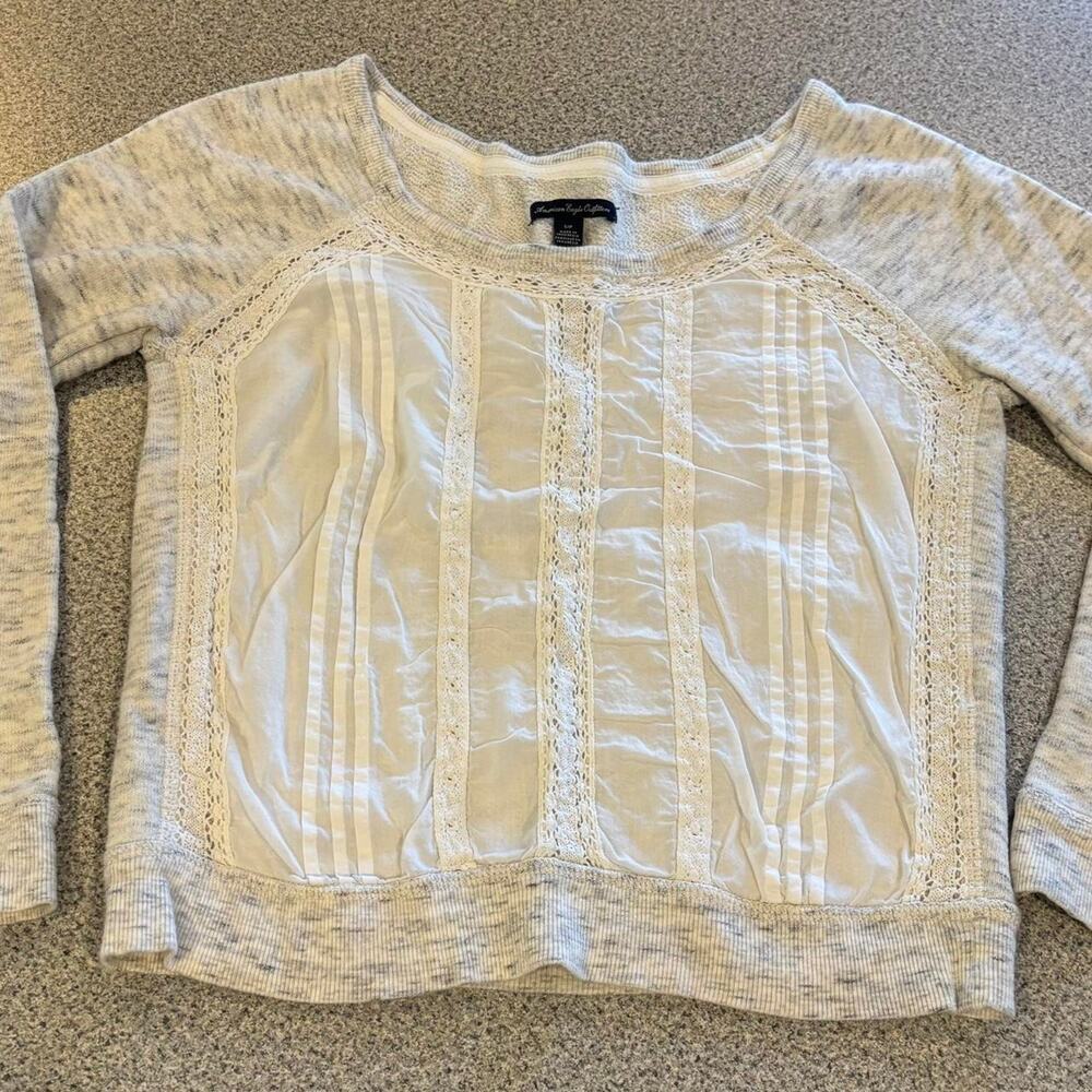 American Eagle Outfitters AE Mixed-Media Lace & Knit Top - Small